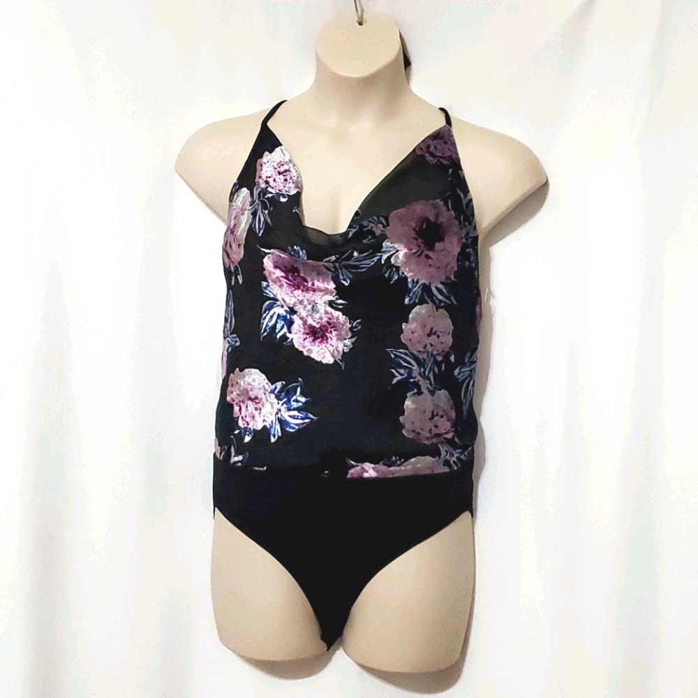 Backless Floral Sheer Velvet Bodysuit
